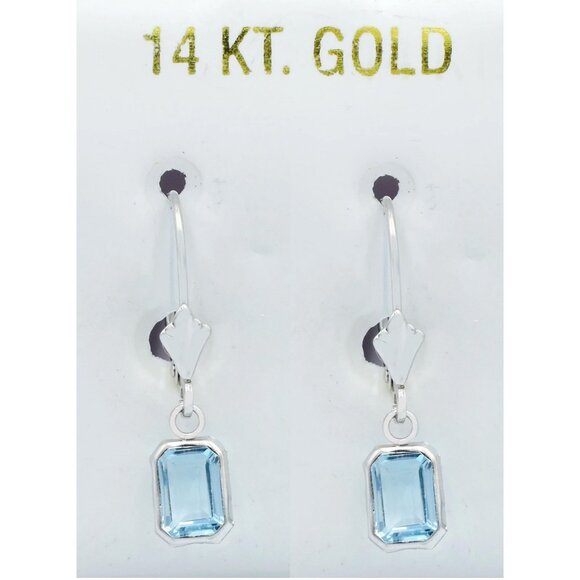 Genuine 1.84 Cts Aquamarine Dangling Earring 14k Solid White - Picture 1 of 4